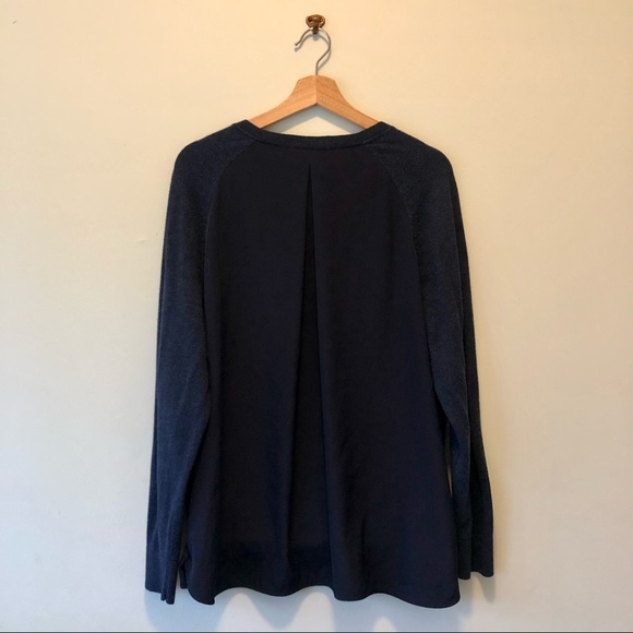 Banana Republic Sweater with Merino Wool; Dark Blue V Neck with Satin-like Back - Picture 4 of 7